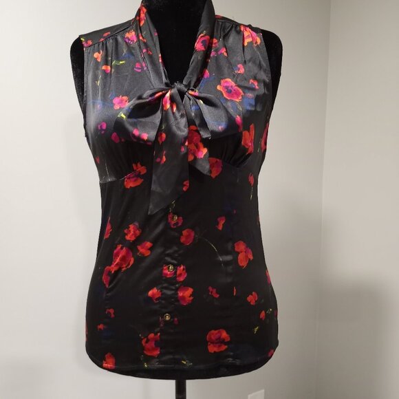 EXPRESS BLACK|RED SLEEVELESS TOP WITH TIE BOW WOMEN SIZE M - Picture 1 of 11